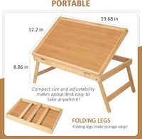 Combohome Table de petit déjeuner pliable en bambou Plateau de lit avec support de téléphone Bureau d'ordinateur portable