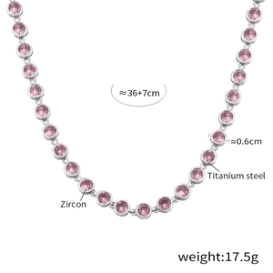 สร้อยคอเทนนิสประดับเพชร CZ หลากสี ของขวัญสำหรับผู้หญิง ชุบทอง 14K สร้อยคอเทนนิสแบบฝังขอบสแตนเลส ขนาด 17 นิ้ว - Product Image 2