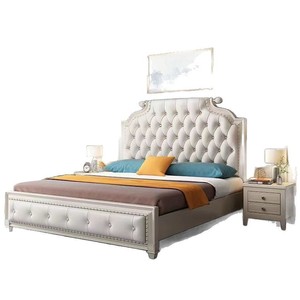 Cama de Madera Maciza Estilo Americano de 1.8m, Doble, con Almacenamiento, Moderna, Minimalista, de Lujo Ligero, Muebles de Dormitorio de Cuero - Product Image 4
