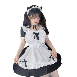 Japanese Classic Black White Maid Outfit Cosplay Lolita Dress With Apron Necklace Headwear For Anime Role Play Spring 2025 - Product Image 5
