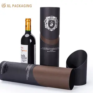 Kunden spezifische schwarze starre Pappe Papier Weinglas Verpackung Geschenk röhre mit Schaum Craft Pappe Wein zylinder zum Verpacken