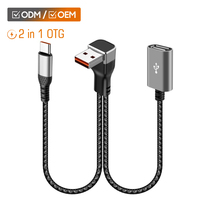 Cable USB-C Trenzado de Metal y Nylon de 10 Pulgadas y 0.25M, en Ángulo Recto, Personalizado, OTG, 60W, Carga Rápida, Cable de Datos para Computadora y Cámara