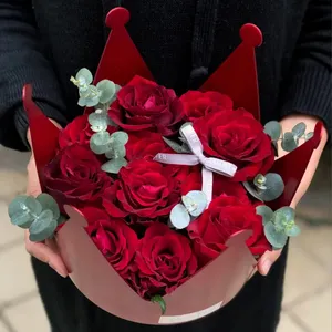 Corona con caja de flores Caja de regalo impermeable Día DE LA MADRE Ramo de rosas Arreglo de flores Caja de embalaje