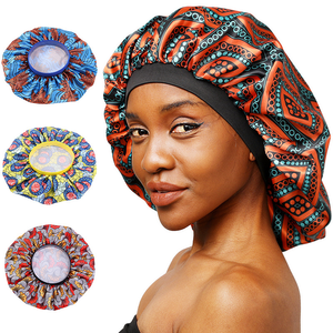 Bonnet <span class=keywords><strong>de</strong></span> nuit rond en satin imprimé floral africain grande taille pour femme, bandeau <span class=keywords><strong>de</strong></span> <span class=keywords><strong>bain</strong></span> pour cheveux - Product Image 1