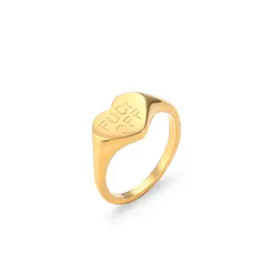 Vintage Creative 18K Gold Plated Stainless Steel FK off Heart Round Oval Shaped Signet Rings for Women