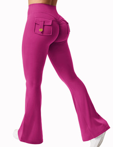 Pantalones de yoga con bolsillos tipo cargo <span class=keywords><strong>para</strong></span> <span class=keywords><strong>mujer</strong></span>, acampanados, levanta glúteos, leggings deportivos y <span class=keywords><strong>mallas</strong></span> de fitness - Product Image 4