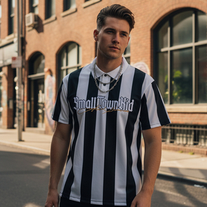 Custom Streetwear Football Club Polo Collar Soccer Shirts Football Plain Striped Sublimation American Football Mesh Jersey - Product Image 1