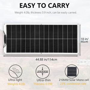 Panneaux solaires flexibles 100W, 23% d'efficacité élevée, monocristallins de qualité A, 18V, chargeur solaire étanche pour camping-car, camping, voiture, bateau - Product Image 2