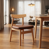 Chaise de salle à manger moderne minimaliste en bois massif avec dossier en cuir, design multifonctionnel décontracté en forme de corne de taureau, mobilier de maison