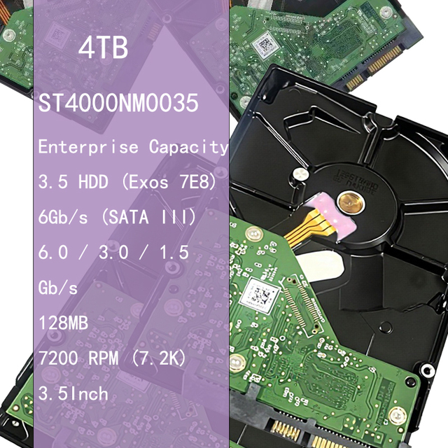 ST4000NM0035 4TB 3.5" SATA III Internal NAS Hard Drive 7200RPM 128MB 24/7 Operation Data Storage HDD for Surveillance Systems