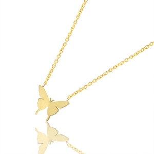 Collier avec pendentif papillon en acier inoxydable plaqué or 18 carats, chaîne à maillons tendance, gravure au laser personnalisée, pour anniversaire - Product Image 5