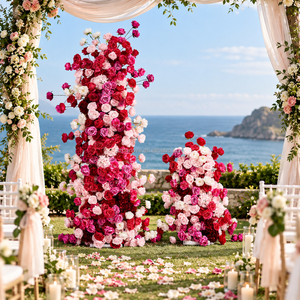 Composition florale artificielle de luxe, <span class=keywords><strong>colonne</strong></span> florale de mariage, décoration de fond en roses <span class=keywords><strong>pour</strong></span> fête, événement, cérémonie, décoration de scène - Product Image 1