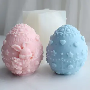 HY Blume Easter Egg Kaninchen Kerze Seife Silikonformen 3D-Häschen Aromatherapie-Pflegestift Ziergussform
