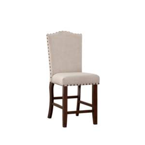 DB Classic Cream Upholstered 2pc Counter Height <b>Dining</b> <b>Chair</b> Set Solid <b>Wood</b> Legs with Nailheads for <b>Dining</b> <b>Room</b> - Product Image 1