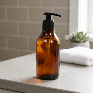 Botella de Plástico PET Transparente Ámbar SNERY con Bomba y Tapa de Rosca para Jabón Líquido, Loción, Champú y Envases de Cuidado Personal, 300 ml - Product Image 3