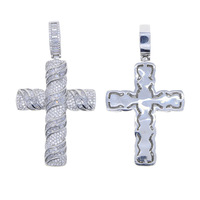 Vente en gros usine Nouveau Collier pendentif croix Hip Hop entièrement serti de zircone cubique en acier inoxydable plaqué argent, Fourniture en gros de bijoux