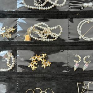 Hanging Jewelry Organizer 80-Pocket Double-Sided <b>Black</b> Foldable Clear PVC Storage For Earring Bangle Bracelet Necklace - Product Image 4