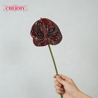 DC182 Bunga Anthurium Latex Buatan Berkualitas Tinggi Hasil Cetak 3D Warna Merah Tua untuk Dekorasi Vas Meja Pernikahan