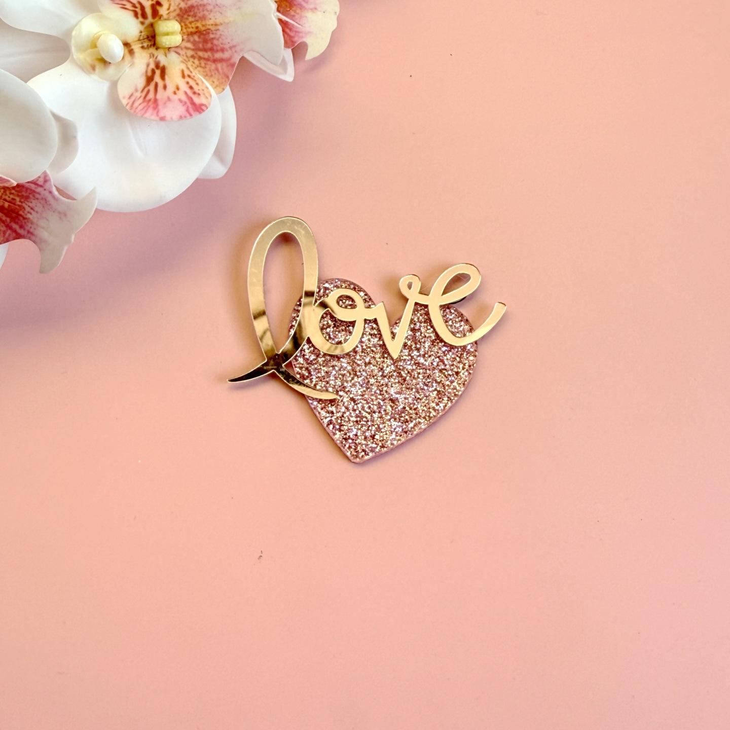 Rose pailleté + or rose - 1 (largeur : env.7 cm)