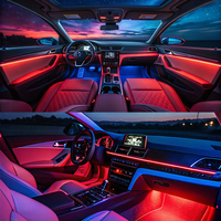 Kit Lampu Ambient LED Terkontrol Aplikasi Pintar untuk Mobil, Strip Lampu Interior Multiwarna untuk Dekorasi Otomatis