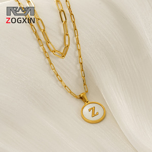 Zogxin Double Layer Gold Plated Stainless Steel Letter Pendant Necklace For Women With Z Initial Round Charm - Product Image 1
