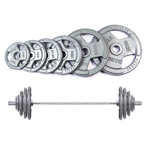 ชุดแผ่นน้ำหนักเหล็กหล่อสีดำขนาด 50 มม. พร้อมบาร์เบลแบบ Tri Grip สำหรับยกน้ำหนักเชิงพาณิชย์ น้ำหนัก 2.5 กก.-20 กก. รับทำโลโก้ตามสั่ง - Product Image 1