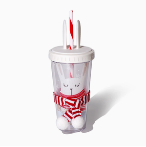 Bouteille d'eau de Noël 14 oz avec paille double paroi et décoration au col – Idéale comme cadeau - Product Image 4