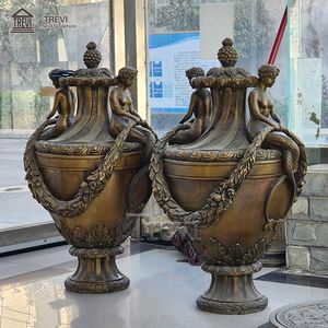 Grands pots de fleurs en bronze ronds en métal pour l'extérieur, jardinières avec support - Product Image 5