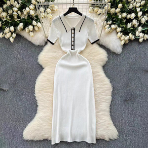Nouvelle Robe Tricotée Automne 2026 – Modèle Boutonné à Manches Courtes, Élégante et Décontractée - Product Image 1