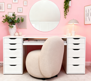 Meja rias putih kilau tinggi 10 laci dengan dudukan pajangan laci lampu LED - Product Image 5