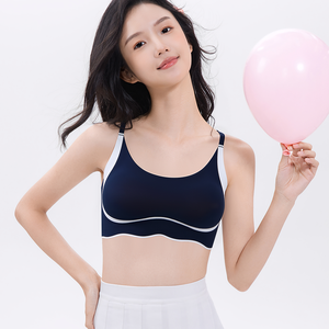 ODM 얇고 가벼운 하이 스판덱스 와이어프리 10대 소녀용 스포츠 브라 컬러 블록 충격방지 푸쉬업 통기성 심리스 U-백 - Product Image 1