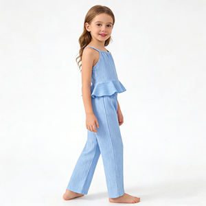 Conjunto <span class=keywords><strong>de</strong></span> Ropa para Bebé Niña, Conjuntos <span class=keywords><strong>de</strong></span> Verano para Adolescentes con Top Halter sin Mangas con Volantes y Pantalones Anchos, Conjunto <span class=keywords><strong>de</strong></span> Ropa Infantil para Uso Diario - Product Image 4