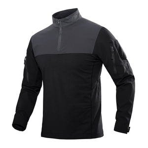 Camiseta táctica de <span class=keywords><strong>manga</strong></span> <span class=keywords><strong>larga</strong></span> de otoño color a juego 1/4 cremallera cuello alto hombres bolsillo con cremallera al aire libre casual camiseta cálida - Product Image 1
