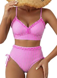 Ensemble bikini femme à pois, taille haute, haut push-up avec volants, en spandex et polyester, maillot de bain 2 pièces style crop top - Product Image 4