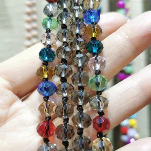 Colored Glass Jewels 6mm 8mm 48 59 Inch Long Beaded Multi Layered Mala Bead Strand Necklace for Women Men Girls