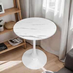Table à manger ronde moderne en marbre texturé avec plateau en MDF et base en acier pour la cuisine, style tulipe - Product Image 1