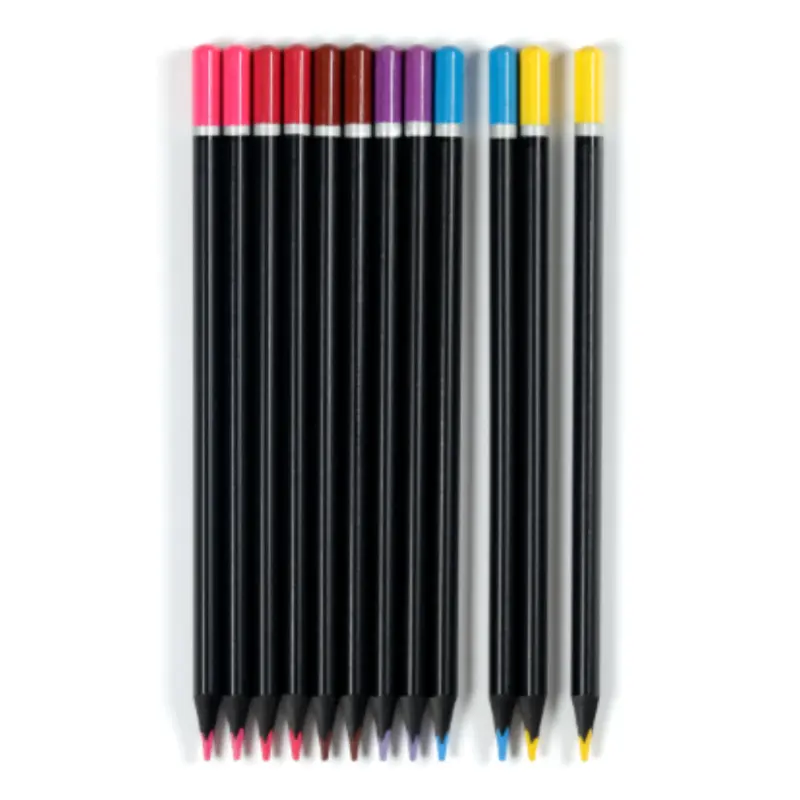 Renkli kalemler siyah kavak ahşap 3.0mm kurşun ahşap renkli kurşun kalem ile aynı kurşun Co0lor gümüş yüzük ile renkli 7 inç sıcak damga