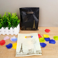 Sacs en plastique jetables avec poignée imprimée colorée pour supermarché, emballage cadeau, sacs découpés en HDPE
