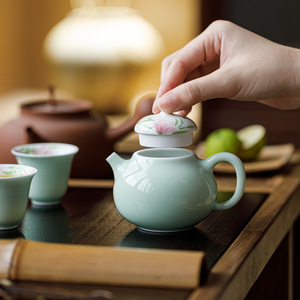 Guanlan Hand Painted Lily Teapot Porcelain Round With Lid Kung Fu <b>Tea</b> <b>Set</b> - Product Image 1