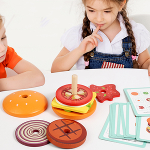 Wooden Burger Sandwich Stacking Toy Montessori Educational Food Matching <b>Puzzle</b> Set for Kids Fine Motor Skills Imaginative Play - Product Image 6