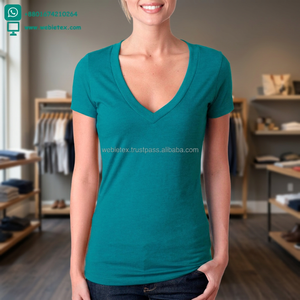 Camisetas de algodón con cuello de pico profundo para mujer, de 240 - Product Image 3