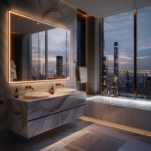 <span class=keywords><strong>Set</strong></span> Mobile da <span class=keywords><strong>Bagno</strong></span> Moderno per Hotel Impermeabile in Marmo con Doppio Lavabo e Specchio con Illuminazione - Product Image 4