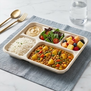Eco Friendly 5 Compartment Bagasse Meal Tray Biodegradable Sugarcane <b>Pulp</b> Container Heavy Duty Compostable Food Platters - Product Image 6