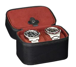 Leather 2 Watches Travel Case Storage Organizer Box