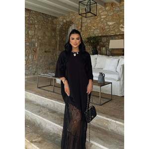 <b>Black</b> Vintage Formal A-Line Dress <b>Lace</b> Detail Crocheted Polyester Fabric Empire Waistline Sequined Beaded Decoration XL Size - Product Image 3