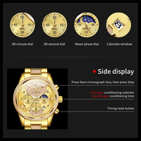 Montre pour hommes OLEVS 3645 originale unique en acier horloge en bois multifonctionnelle phase de lune montre de chronométrage marque de luxe montre de sport à quartz