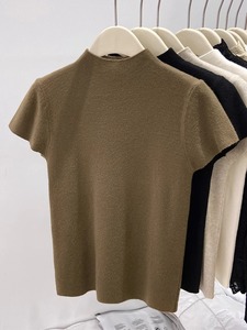 Nouvelle collection automne : Haut élégant pour <span class=keywords><strong>femme</strong></span>, style coréen, à manches classiques, en viscose/polyester tissé à la main, couleur unie, amincissant, col montant - Product Image 5