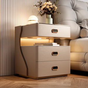 Mesita de Noche Inteligente Moderna con Caja Fuerte, Carga Inalámbrica, Cerradura de Huella Digital, Bluetooth, Madera, LED, para <span class=keywords><strong>Dormitorio</strong></span> - Product Image 6