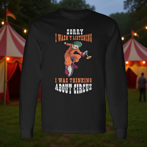 Camiseta de manga larga con diseño de payaso de circo y monociclo, diseño divertido con temática de circo - Product Image 3