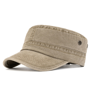 Casquette Cadette Tactique à Dessus Plat en Coton Lavé Vert Olive Vieilli Vintage de Haute Qualité pour Hommes - Product Image 2